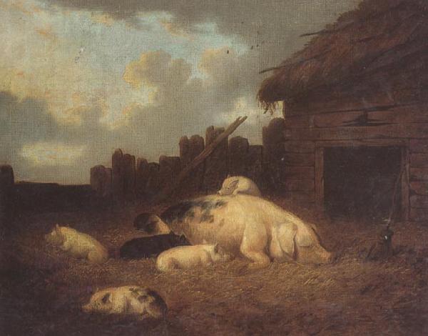 George Morland A Sow and Her Piglets in a Farmyard Sweden oil painting art